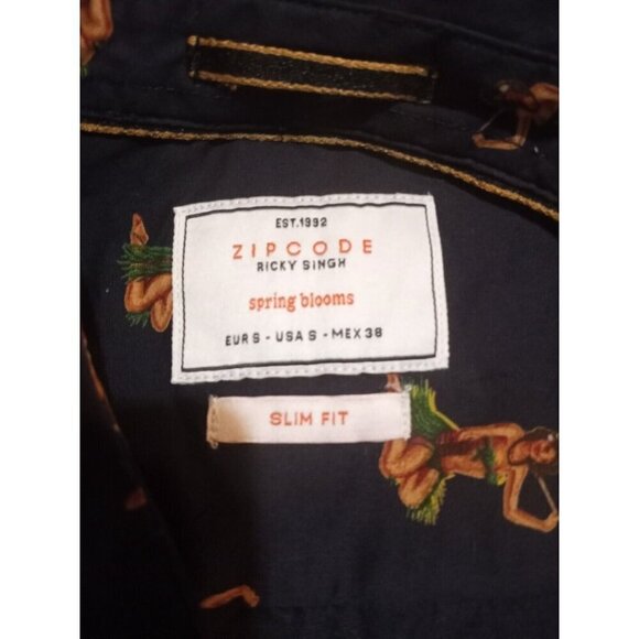 New Men's Zip Code Ricky Singh Short Sleeve Blue Button Up Shirt Small S All Ove - Picture 8 of 11
